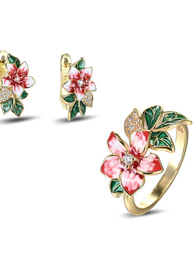 young荣速卖通18k珐琅彩花朵戒指