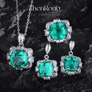 Young海蓝宝托帕石吊坠大克拉肥方彩宝耳钉帕拉伊巴戒指绿钻套装