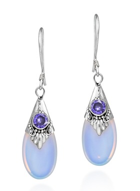 Young亚马逊热卖新款白色月光石耳环 欧美泪珠水滴梨形耳坠耳饰品