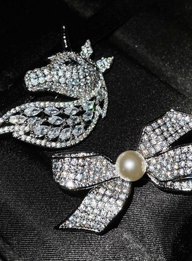 蝴蝶结ins高碳钻别针珍珠独角兽