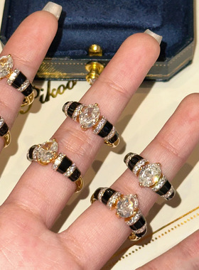 中古黑金冰花切鹅蛋戒指