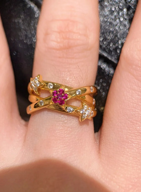 复古玫瑰星云红刚玉戒指