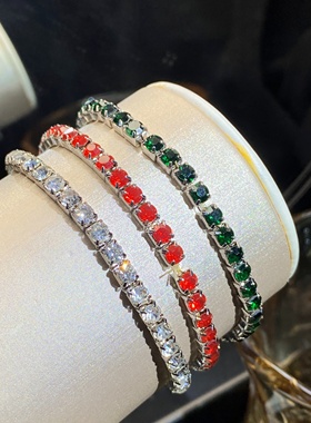 Young超闪单排锆石钻满钻弹力手链冰糖网球链ins小众设计不掉色