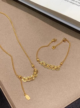 碎冰冰五帝铜钱币沙金项链