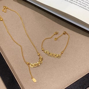 Young爆闪碎冰冰五帝铜钱币沙金项链招财进宝真金电镀手链锁骨链