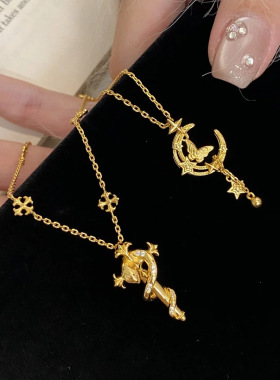 Young中古风vintage鸢尾花权杖灵蛇项链轻奢超仙蝴蝶水冰月项链女