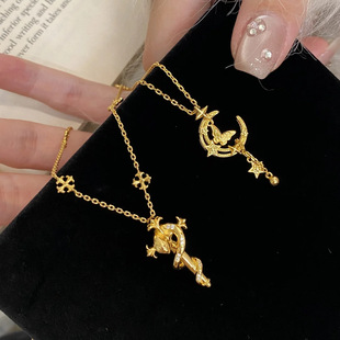 Young中古风vintage鸢尾花权杖灵蛇项链轻奢超仙蝴蝶水冰月项链女