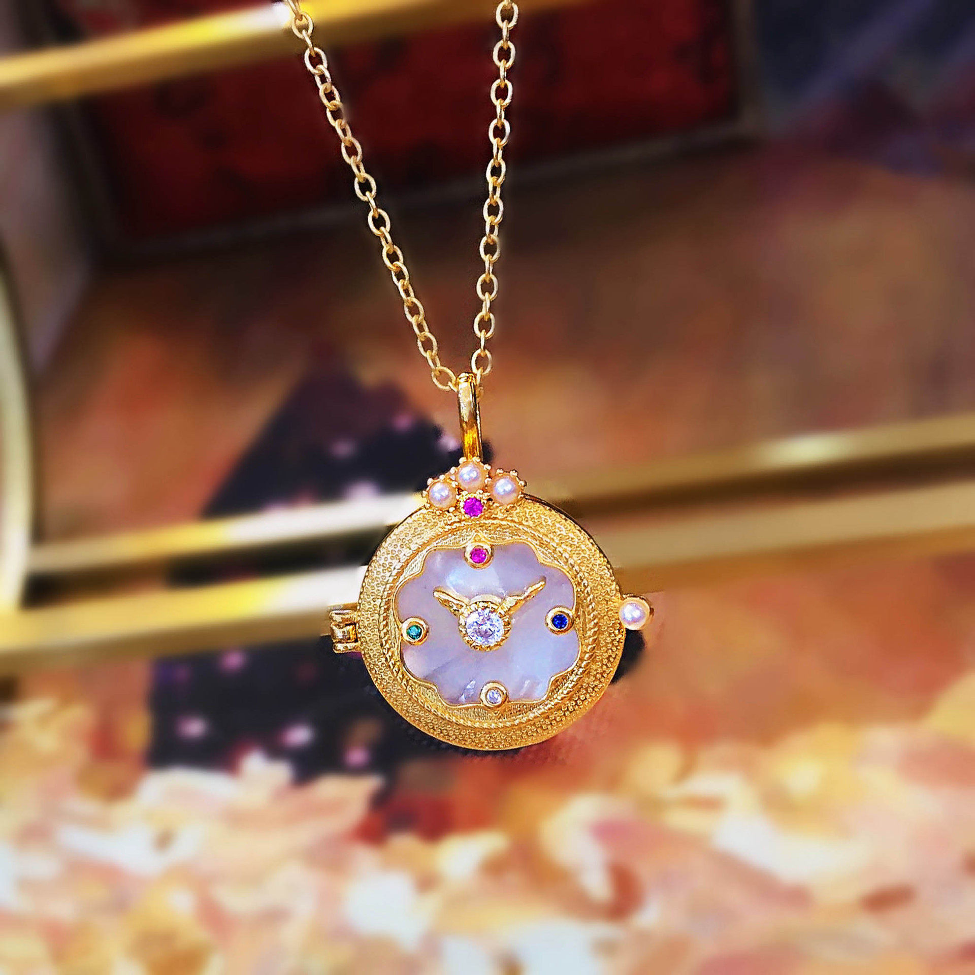 Young意大利手工拉丝工艺怀表项链奢华珍珠天然彩贝时钟吊坠饰品