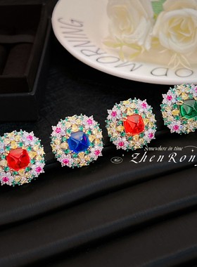 群镶仿天然祖母绿糖塔戒指女