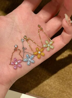 Young夏日多巴胺满钻花朵戒指可抽拉调节甜美红刚玉海蓝彩宝指环