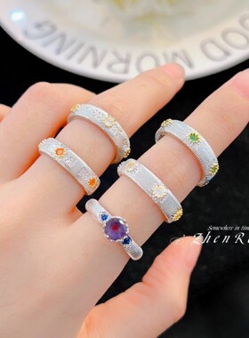 布家织纹雕金拉丝工艺戒指女