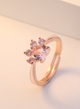 金粉脚印戒指欧美锆石Youngwish