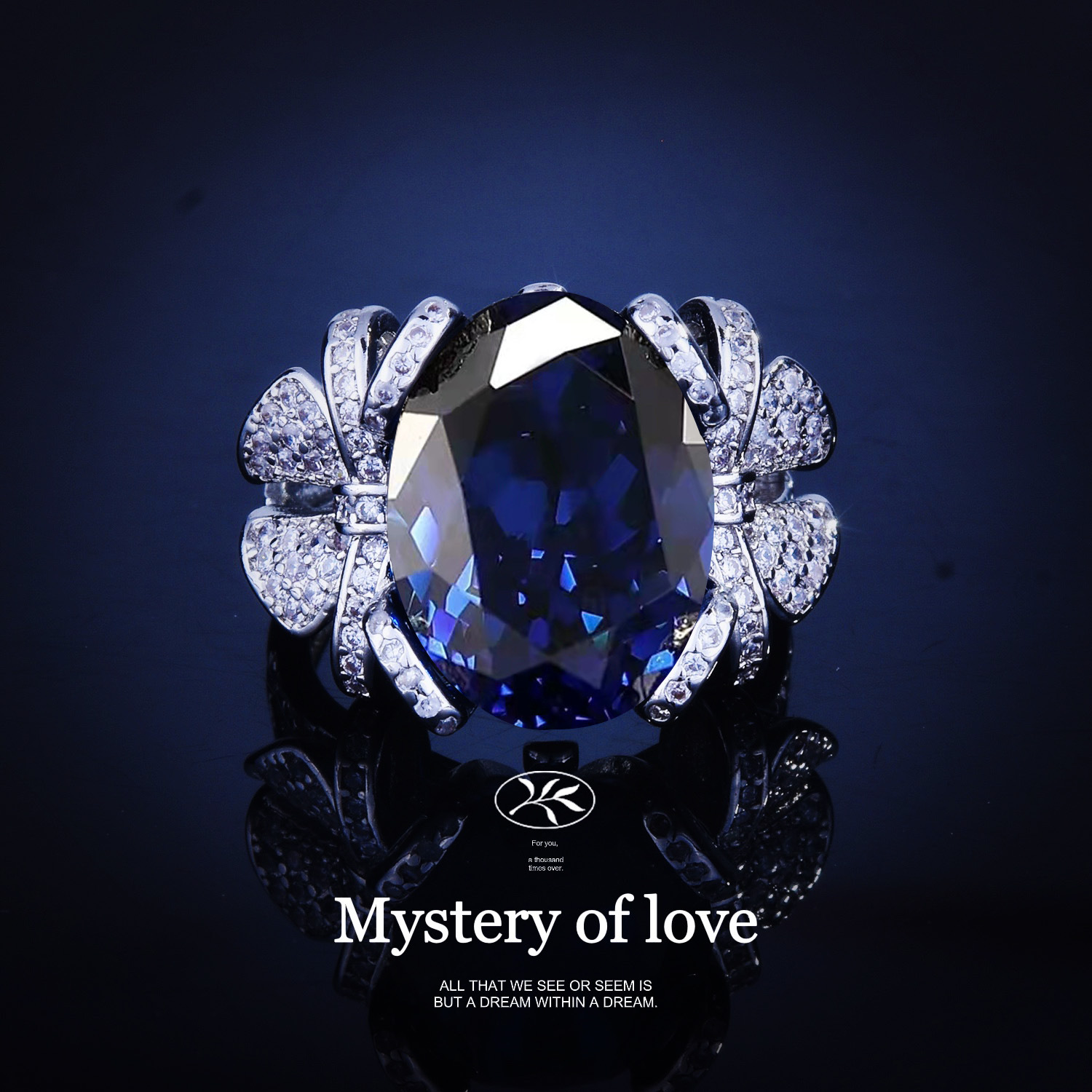 超仙蝴蝶结皇家蓝宝石开口戒指女