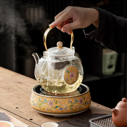 2024新款电陶炉煮茶器高端养生玻璃烧水壶家用珐琅彩电陶炉小套装