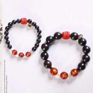 【壮的响亮】三合同心紫光檀红玛瑙生肖珠朱砂醒狮手链手串男女款