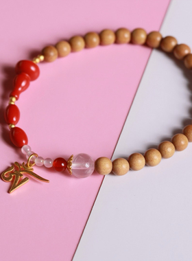 【壮的响亮】祥云·福禄 老山檀香/粉晶/朱砂葫芦冥想手链手串