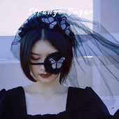 怪糖饰物集原创手工暗黑蝴蝶头纱哥特吸血鬼僵尸新娘吸血鬼