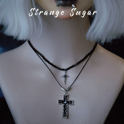 怪糖饰物集原创黑色十字锁骨链