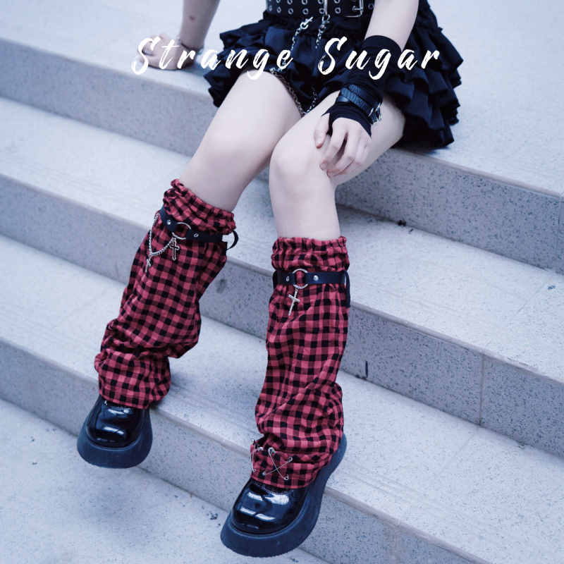 怪糖饰物集原创手工格子腿套袜套长筒袜堆堆袜暗黑亚文化红色格纹,女士内衣/男士内衣/家居服,长筒袜,淘宝优惠券,粉丝福利购,淘宝优惠卷