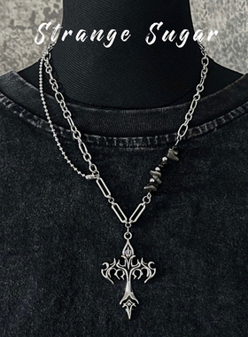 怪糖饰物集原创火焰十字项链