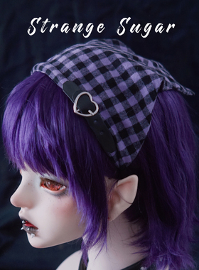 怪糖饰物集原创手工三角巾发箍头箍暗黑土酷千禧亚文化格子紫色