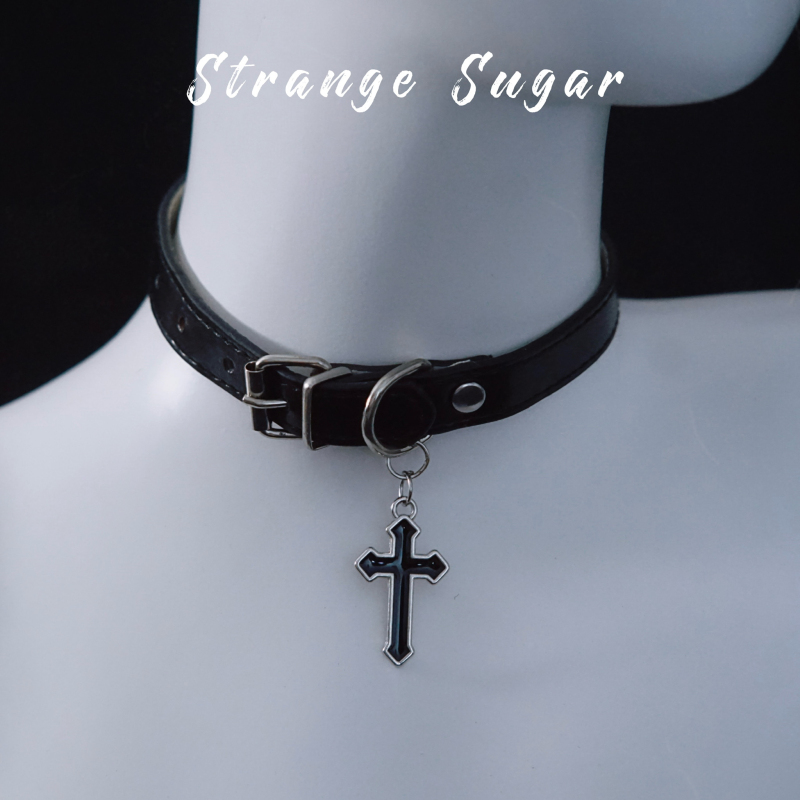 怪糖饰物集原创黑色十字吊坠颈链