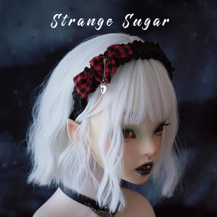 怪糖饰物集原创手工红黑格小蝴蝶结爱心十字褶皱发箍头箍亚文化