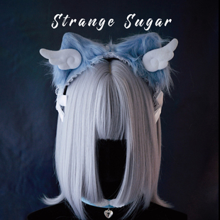 怪糖饰物集原创手工小翅膀毛绒猫耳蝴蝶结蕾丝发箍头箍亚文化蓝色