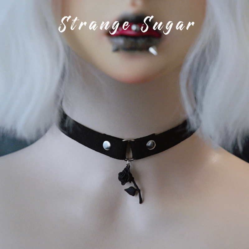 怪糖饰物集原创黑色玫瑰吊坠颈链