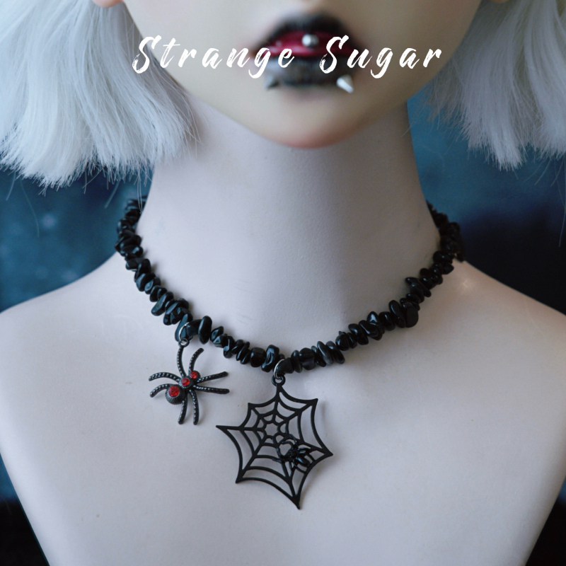 怪糖饰物集原创蛛网蜘蛛碎石项链