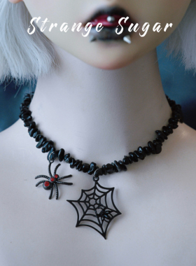 怪糖饰物集原创蛛网蜘蛛碎石项链