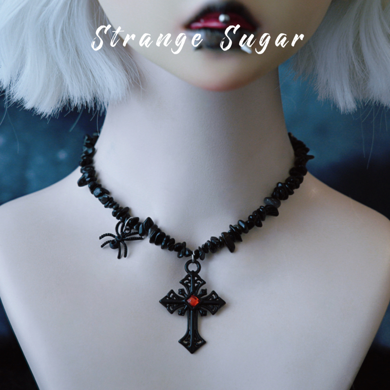 怪糖饰物集原创蜘蛛十字碎石项链