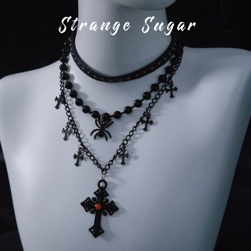 怪糖饰物集原创十字蜘蛛三层链