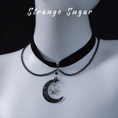 怪糖饰物集原创手工月亮星星合金丝绒颈链choker暗黑亚文化黑色