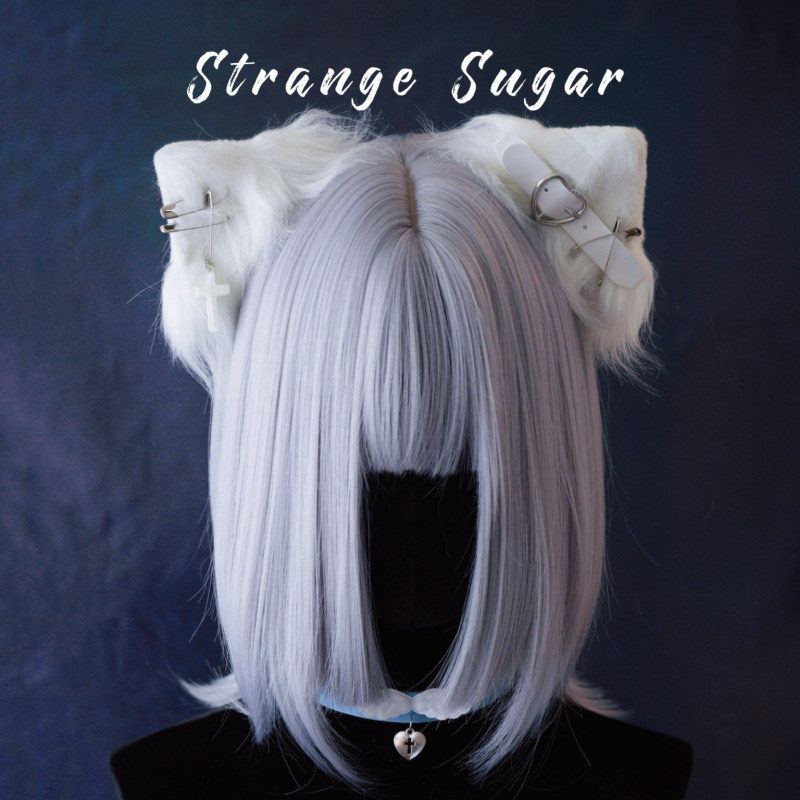 怪糖饰物集原创手工十字吊坠爱心皮扣毛绒猫耳发夹对夹亚文化白色