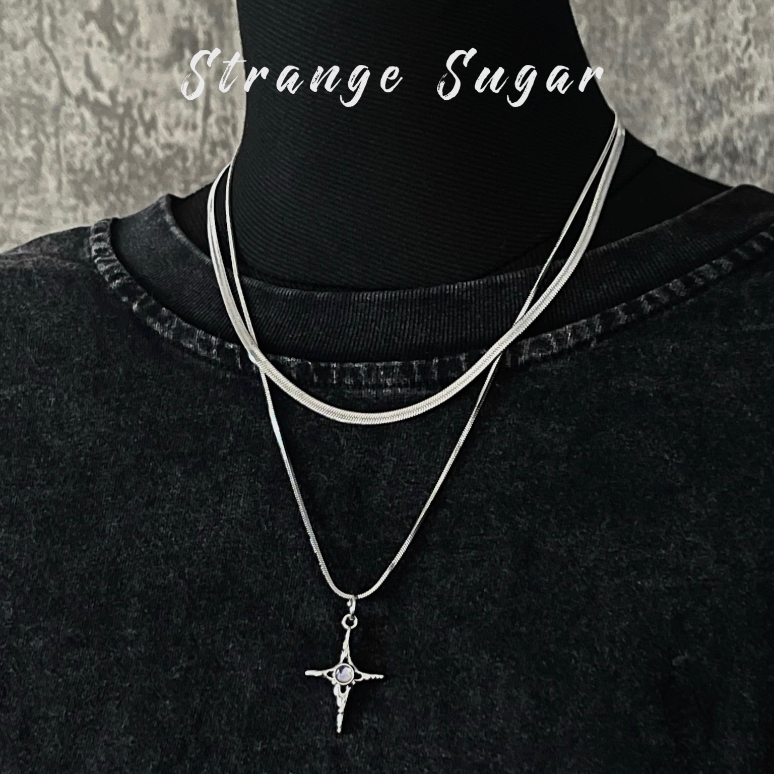 怪糖饰物集原创十字双层锁骨链