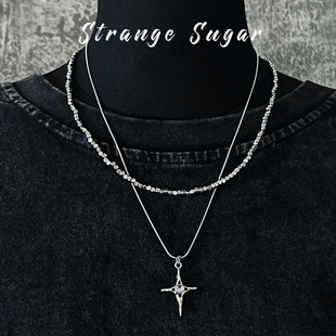 怪糖饰物集原创手工细链十字双层毛衣链项链亚文化男女同款中性风