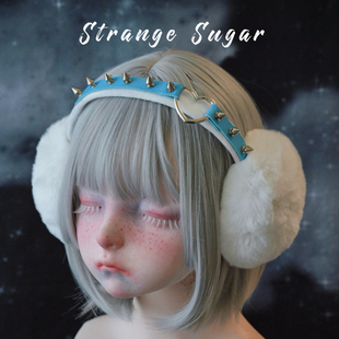 怪糖饰物集原创手工蓝色铆钉毛绒耳罩耳套发箍秋冬保暖五金白色