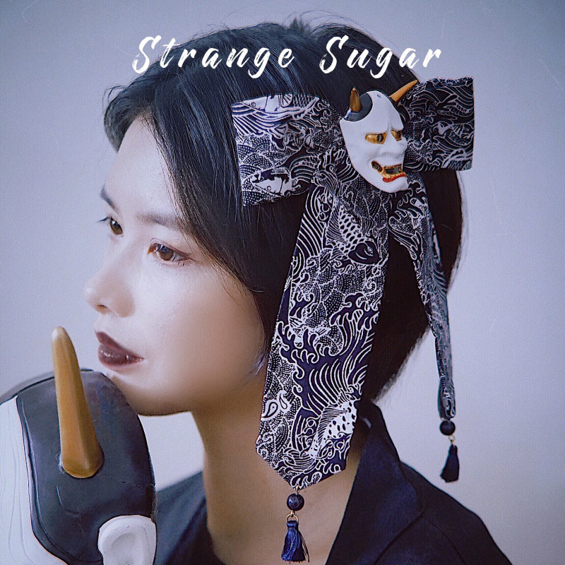 怪糖饰物集原创手工般若和风蝴蝶结发夹暗黑少女边夹背夹b