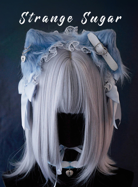 怪糖饰物集原创手工皮扣毛绒猫耳蝴蝶结蕾丝发带亚文化lolit蓝色