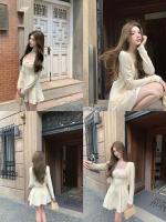 Q Girl's butter Milk foam/Gentle Style cardigan Lace cinched waist Halter knitted dress set thumbnail 7