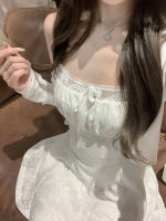 Q Girl's butter Milk foam/Gentle Style cardigan Lace cinched waist Halter knitted dress set thumbnail 8