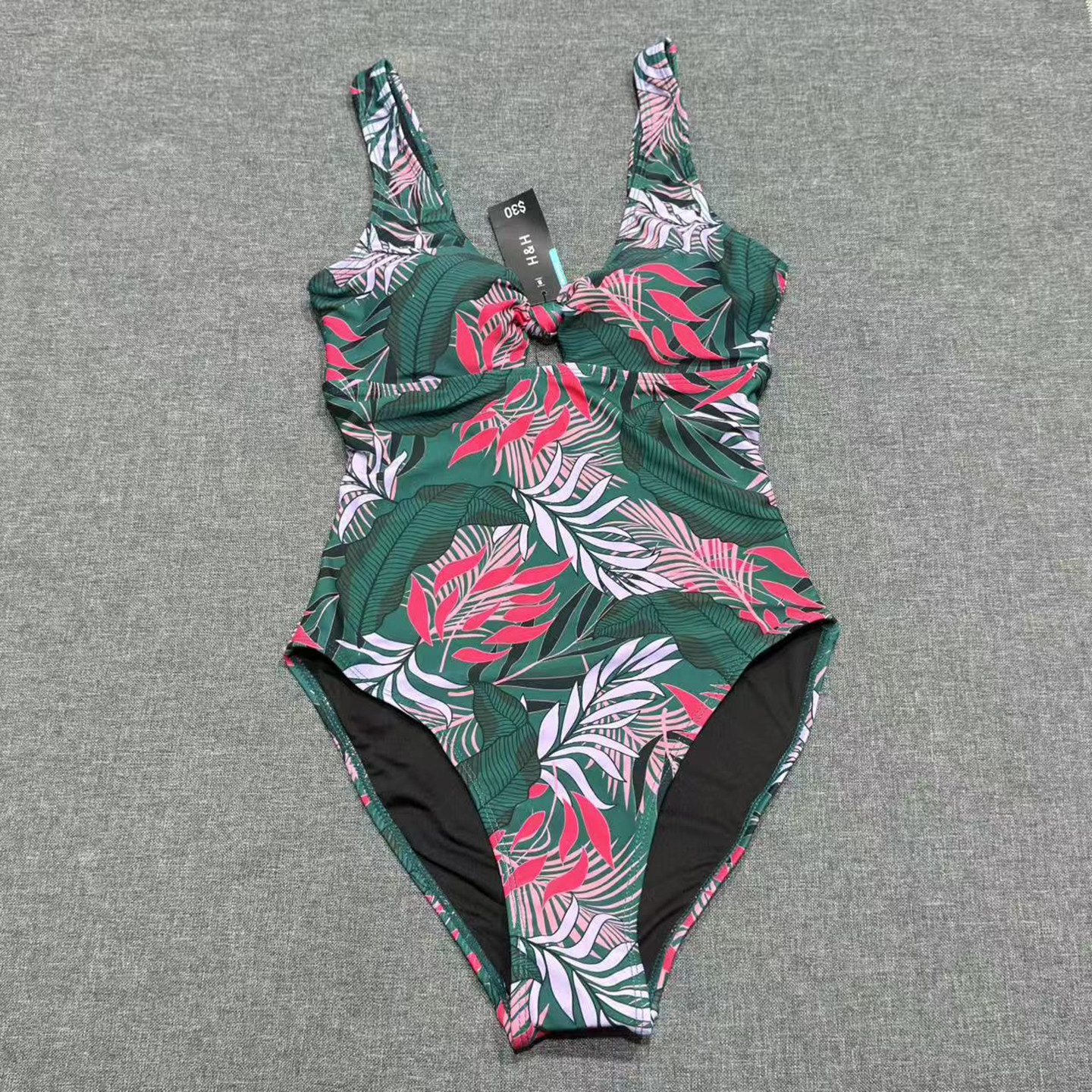 出口欧美女士成人V领胸前花结双肩带性感大露背三角裤连体游泳衣