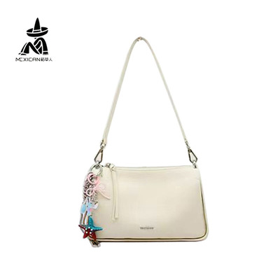 稻草人牛皮女包2025新款海星挂件专柜同款正品单肩斜挎腋下枕头包