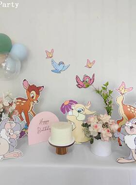 小鹿斑比主题生日KT板立牌儿童森系百日宴装饰拍照道具桌面派对
