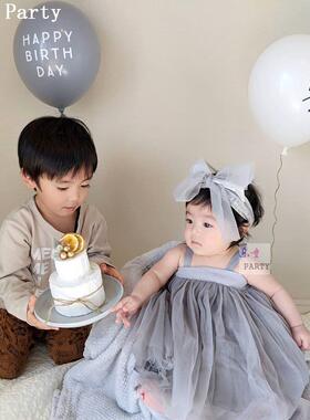 ins印字生日半岁气球宝宝周岁生日布置背景墙装饰装扮派对用品