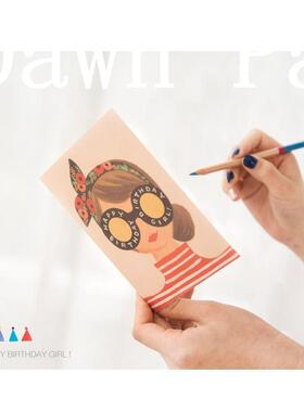 韩国ins风生日贺卡祝福卡片创意生日对折贺卡宝宝可爱生日礼品卡