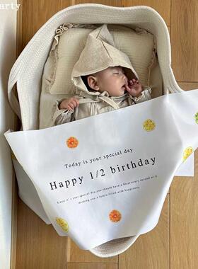 ins半岁1/2开荤仪式感拍照派对半岁生日装饰装扮布置毯子挂布海报