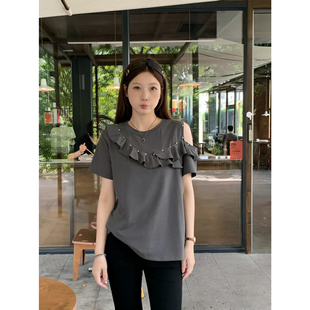 设计感洋气宽松显瘦短袖 实拍2026夏装 女装 胖mm200斤大码 T恤潮 新款