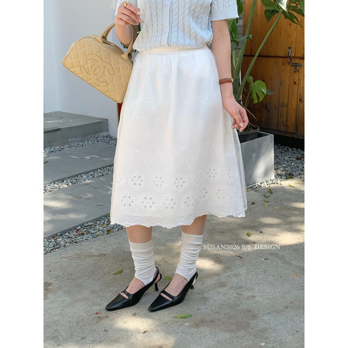 SUSAN-夏上新格外好卖夏季甜美网纱拼接重工半身裙3032s